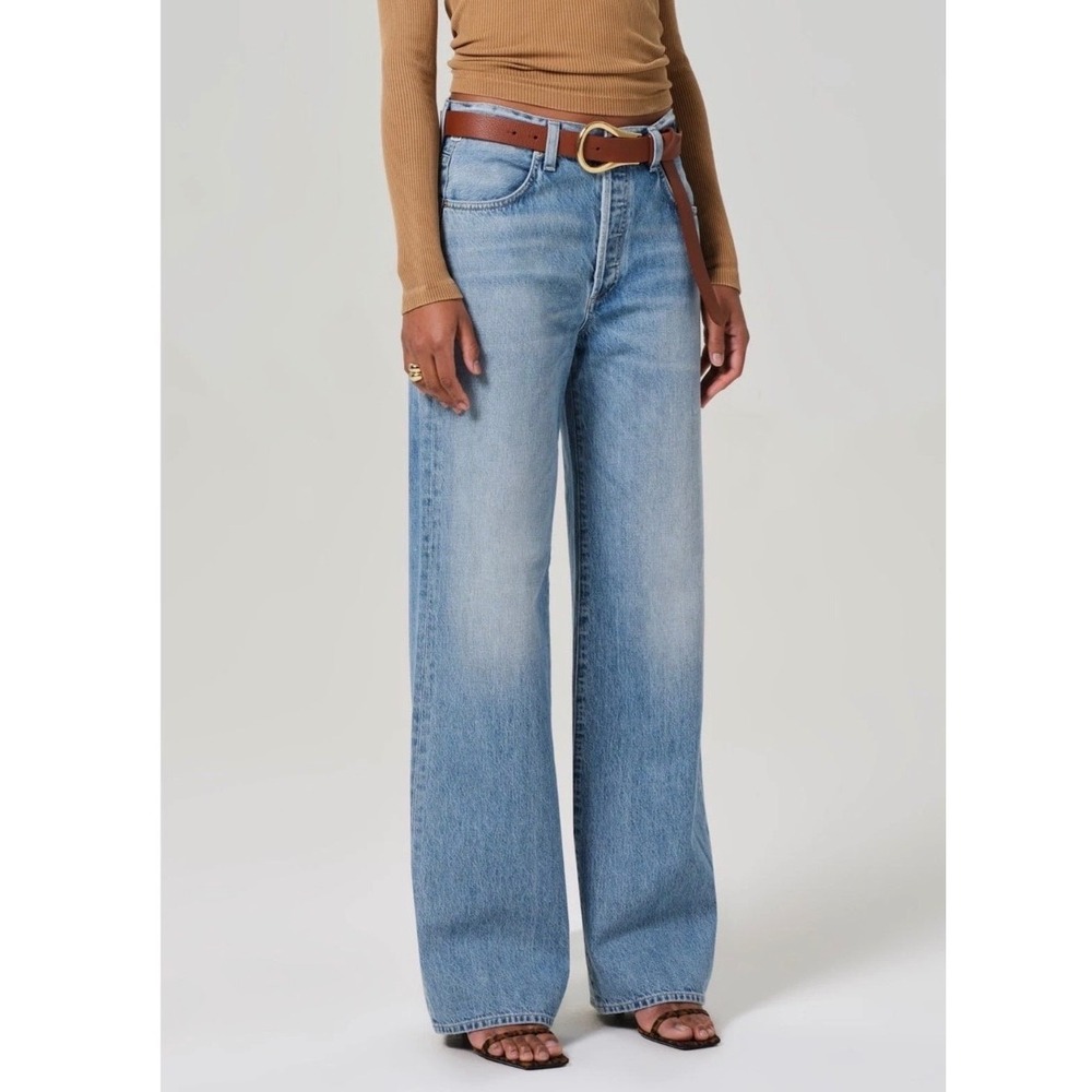 Citizens of Humanity Annina High Rise Wide Leg Jeans Light Wash Blue Button 25